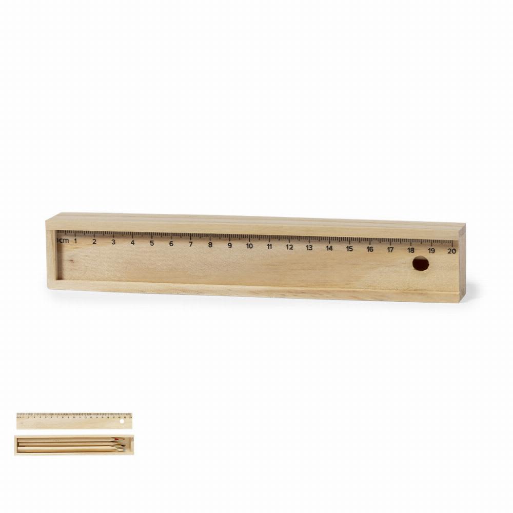A wooden ruler with a smooth finish, marked from 0 to 20 cm, featuring a small hole and a compartment for storage. Dragon - Image 1