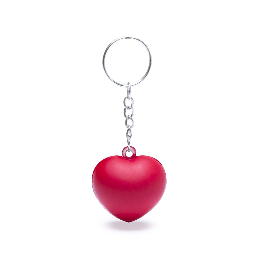 A red heart-shaped keyring with a metal chain and ring. It has a smooth finish and a shiny appearance. Silene Antistress Keyring - Image 1