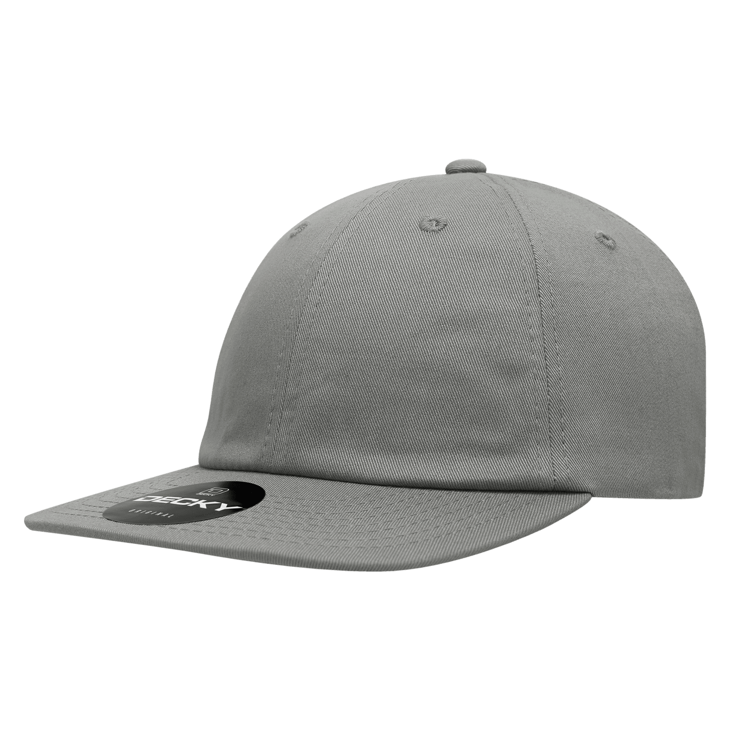 A grey 6-panel high profile relaxed snapback cap with a curved brim and a logo on the front. 6 Panel High Profile Relaxed Snapback - Image 1