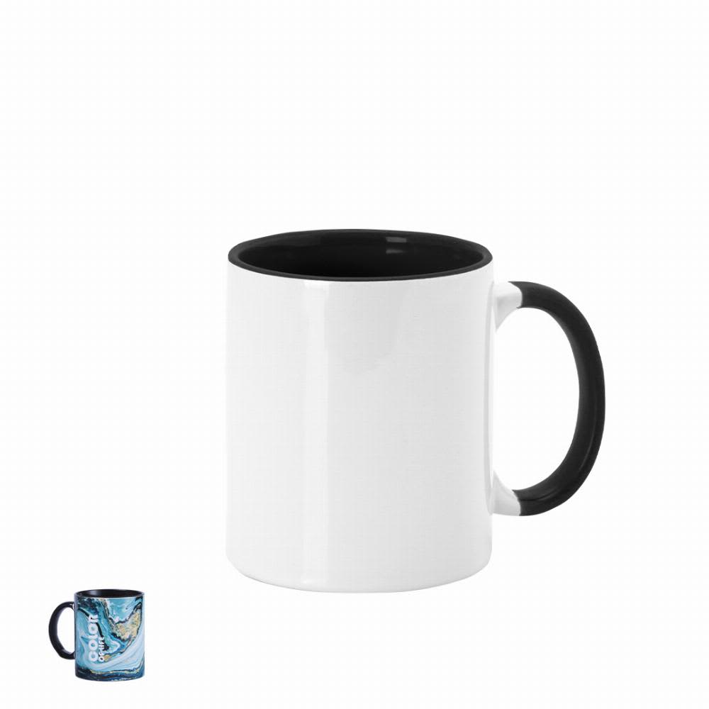 A drink mug with a white exterior and black handle, featuring a simple design and an unidentified logo. Harnet - Image 1
