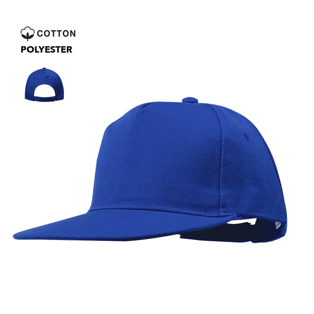 A blue cap made from cotton and polyester, featuring a logo and an adjustable strap. Lorenz Cap - Image 1