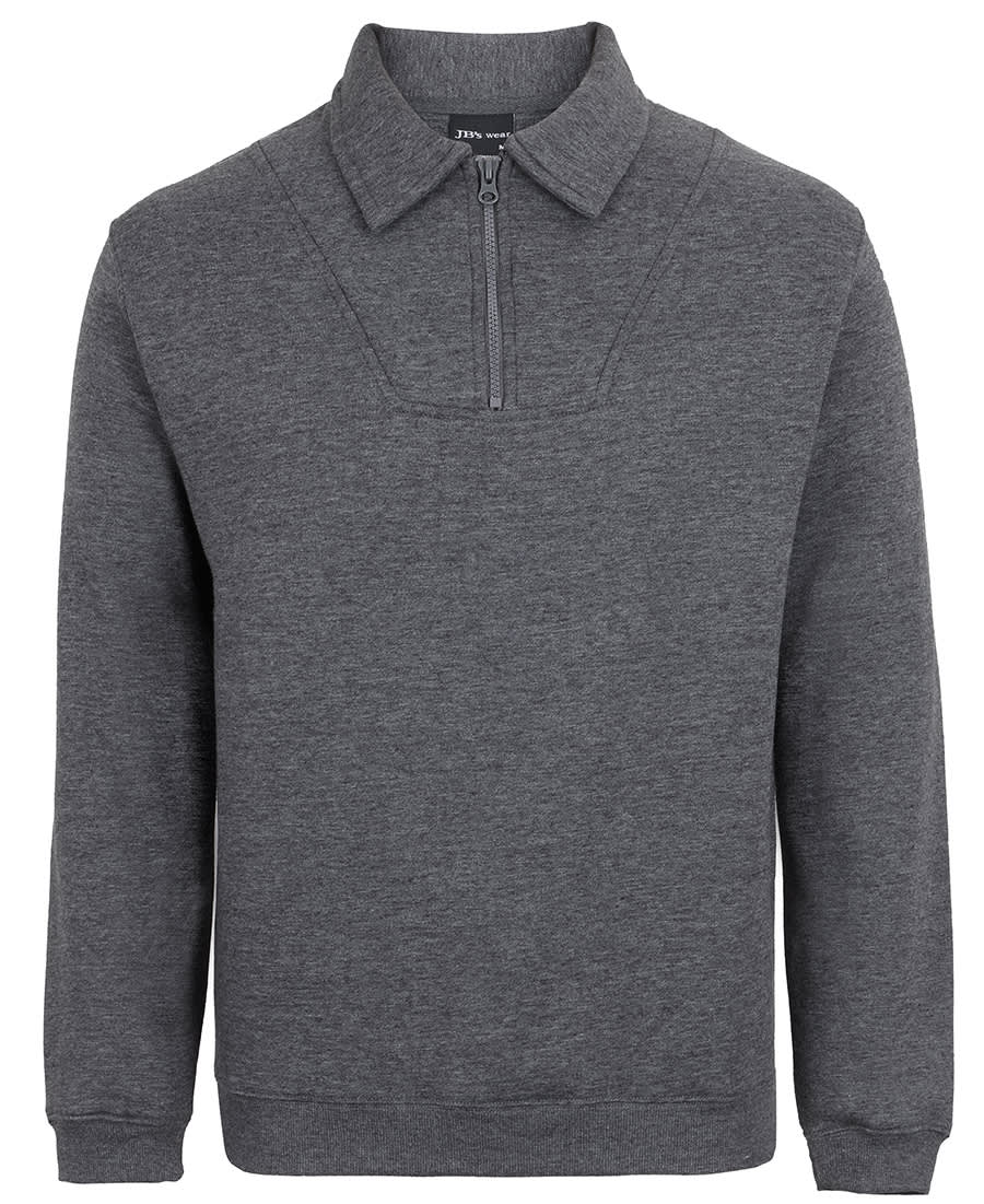 A dark grey 1/2 zip fleecy jumper featuring a collar and long sleeves, with a subtle logo. JB's 1/2 Zip Fleecy Sweat - Image 1