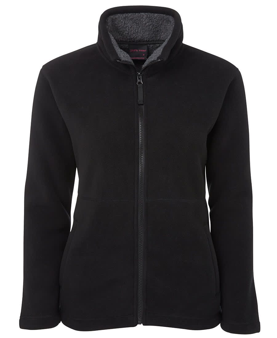 A black fleece jacket featuring a zip front, high collar, and a soft interior lining. It has a logo on it. JB's Ladies Shepherd J - Image 1