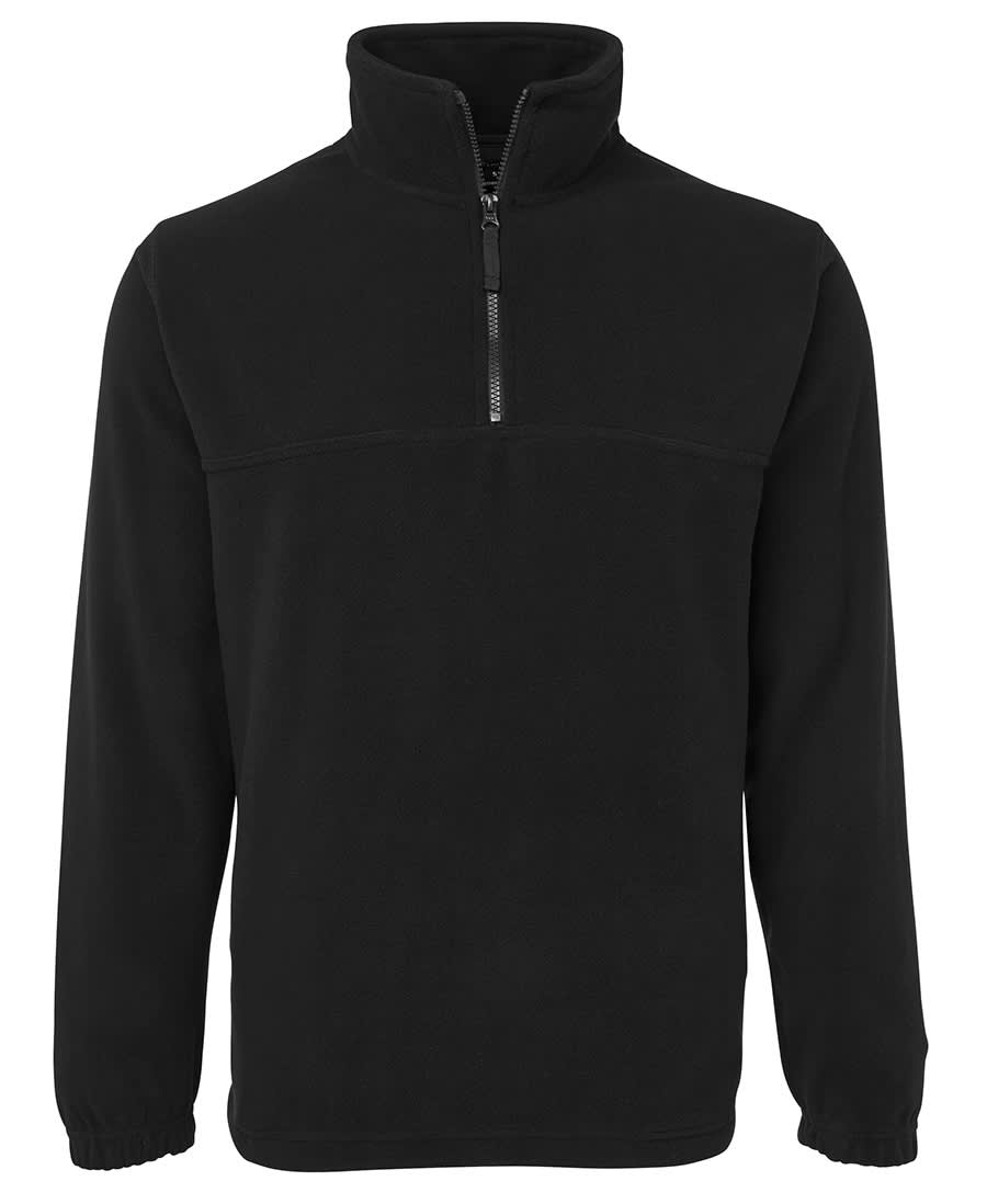 A black polar fleece jumper with a 1/2 zip collar and long sleeves, featuring a logo on the chest. JB's 1/2 Zip Polar - Image 1