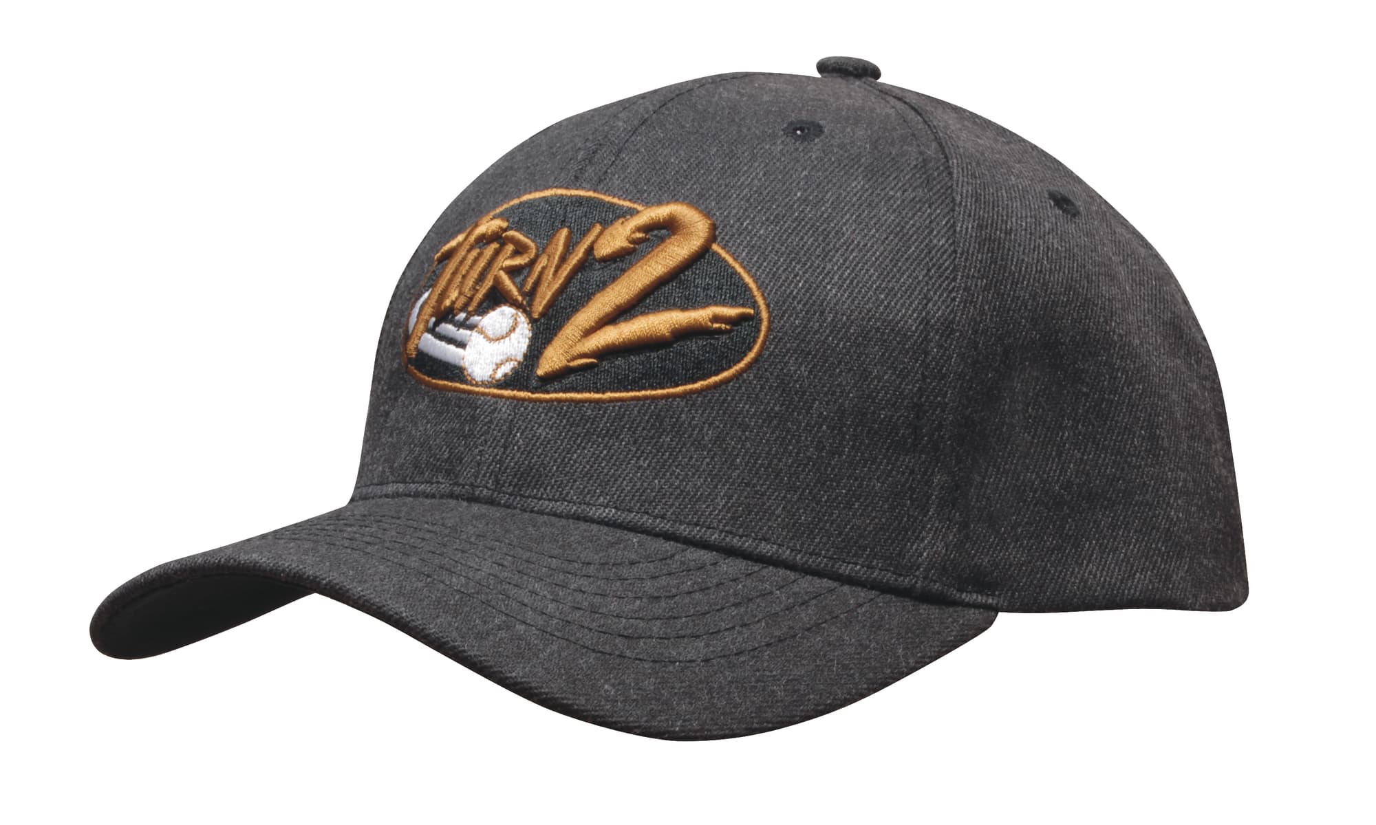 A dark grey cap with a structured fit and a logo embroidered on the front. Premium American Twill Cap - Image 1