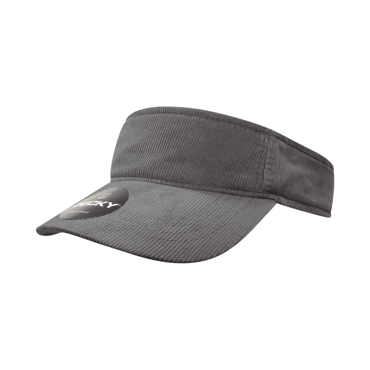 A grey corduroy visor featuring a rounded bill and an embossed logo on the front. Visor - Image 1