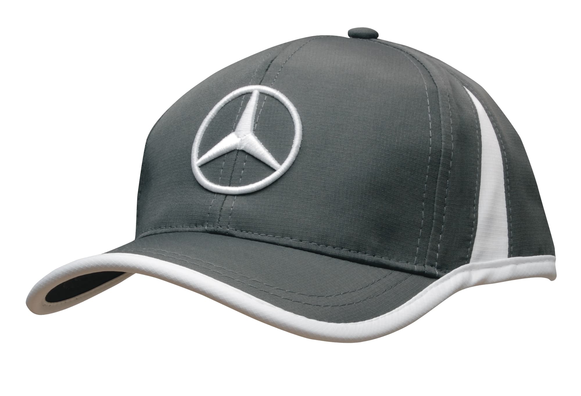 A grey cap with white trim featuring a circular logo on the front. Sports Ripstop with Inserts and Trim - Image 1
