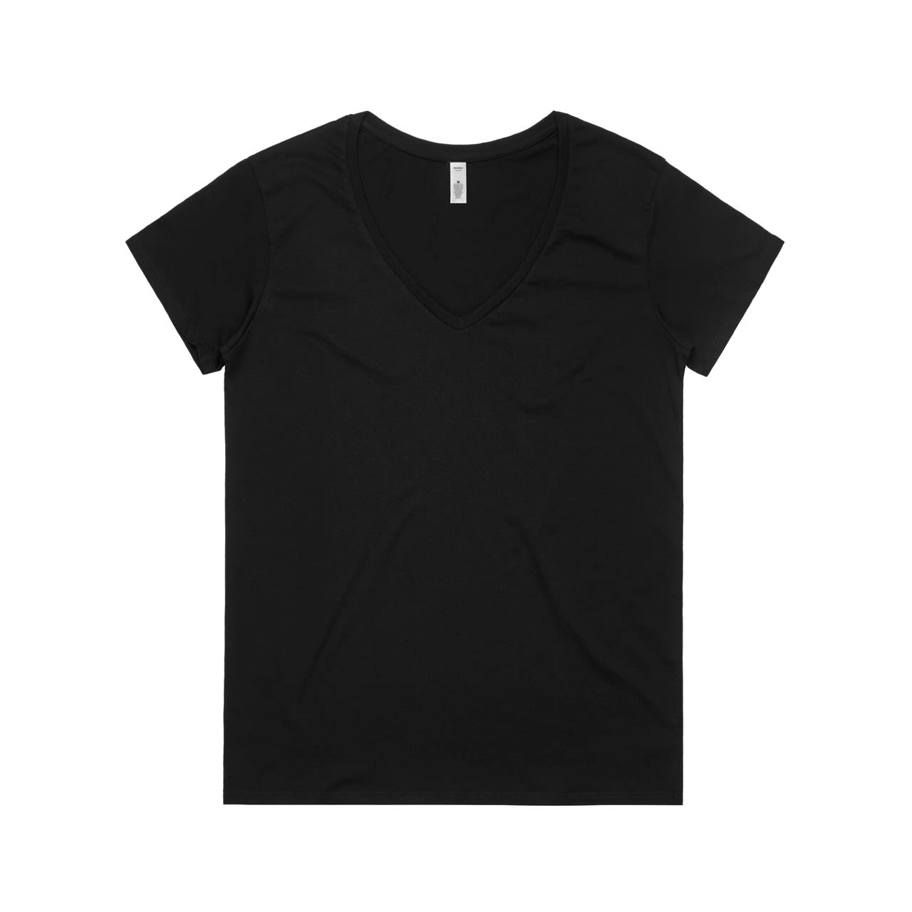 A black V-neck T-shirt featuring short sleeves and a minimalist design. It has a logo on the label. Wo's Chloe V Neck - Image 1