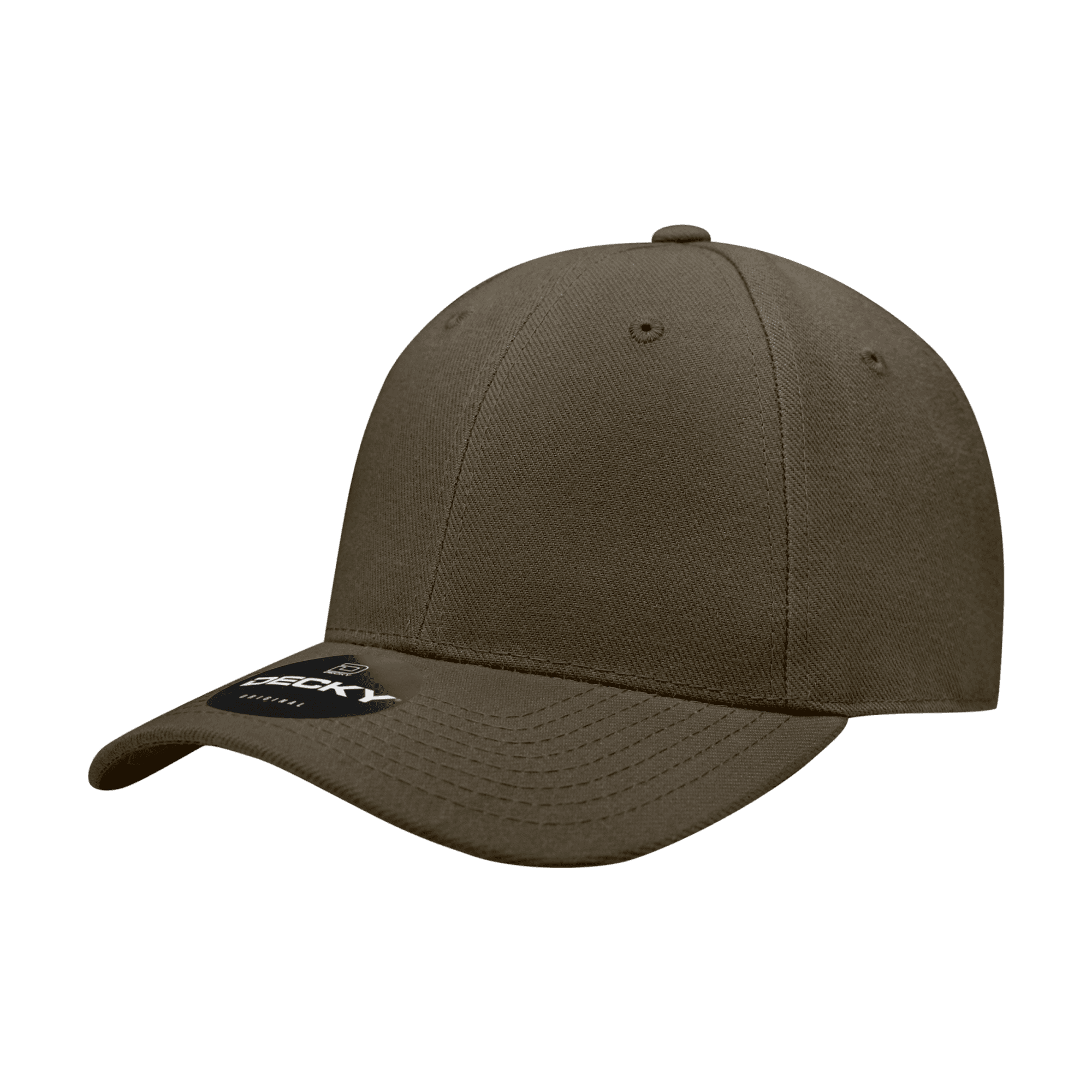 A high-profile structured fitted cap in khaki green with a branded label. 6 Panel High Profile Structured Fitted - Image 1