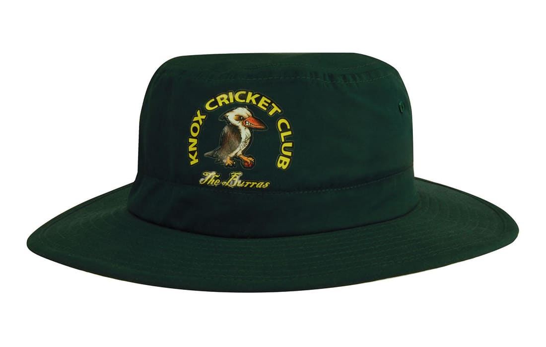 A green adjustable bucket hat featuring an embroidered logo. The hat has a wide brim for sun protection. Microfibre Adjustable Bucket Hat - Image 1