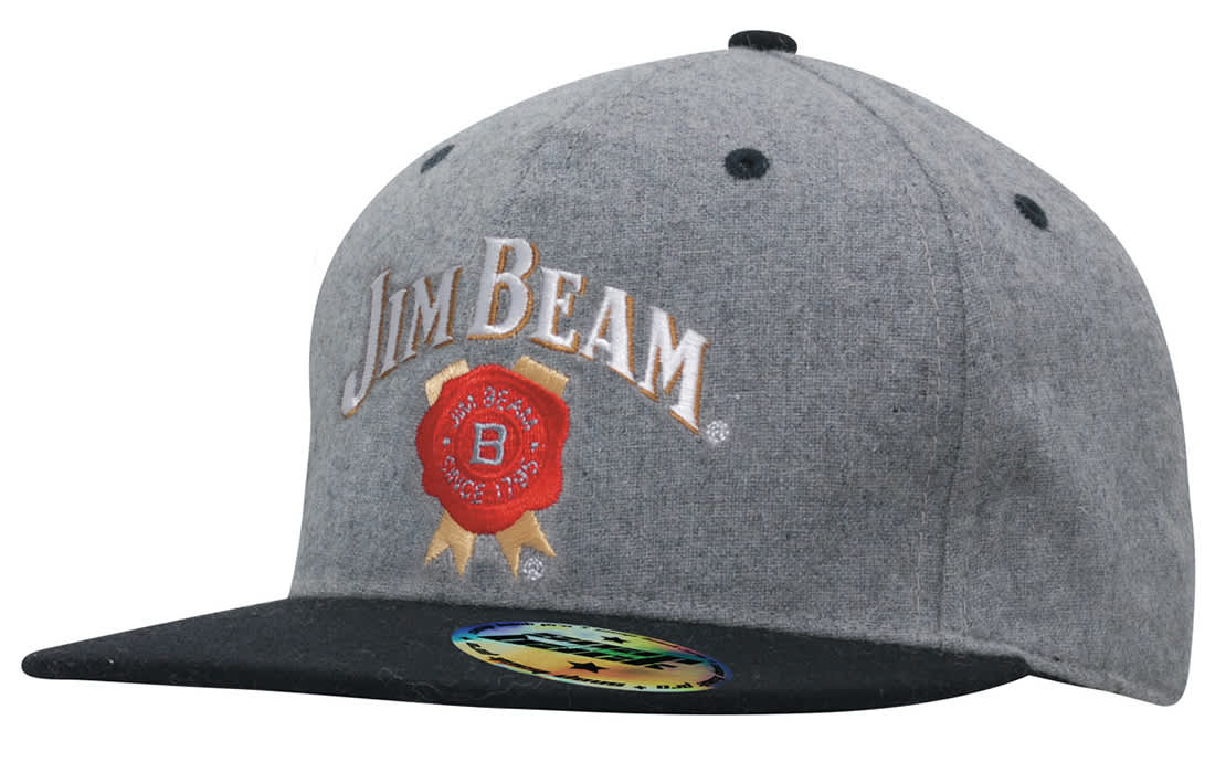 A grey marle flannel cap with a black brim and a logo on the front. It features snap back pro styling. Grey Marle Flannel with Snap Back Pro Styling - Image 1