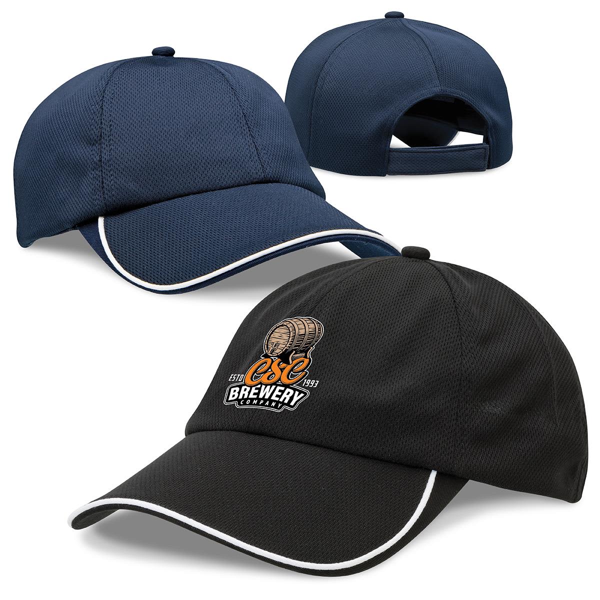 A navy blue cap and a black cap with white detailing, featuring a logo on the front. Cool Dry Cap - Image 1