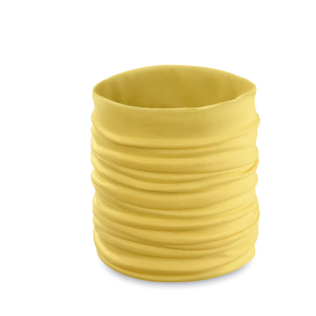 A yellow Cherin Neck Warmer with a textured, gathered design. It is a versatile accessory for warmth. Cherin Neck Warmer - Image 1