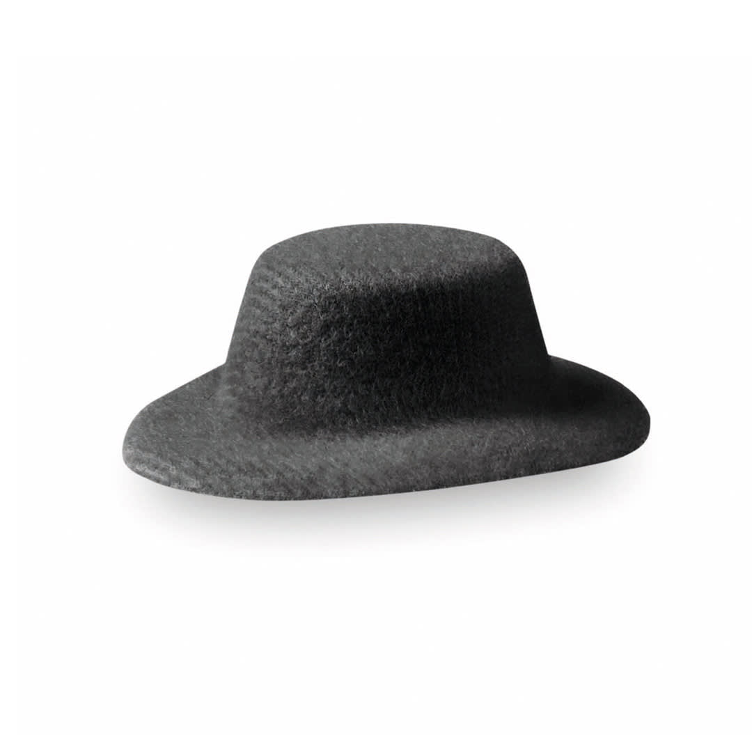 A grey felt hat with a rounded shape and a wide brim, suitable for various styles. Tauron Hair Clip - Image 1