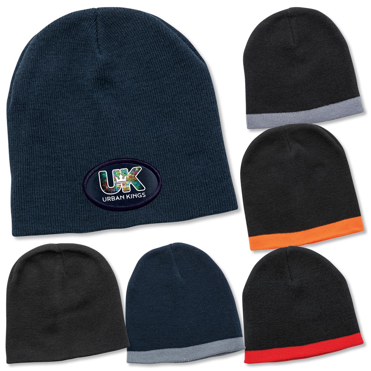 A collection of beanies in various colours, featuring a logo on one beanie. Skull Beanie - Image 1