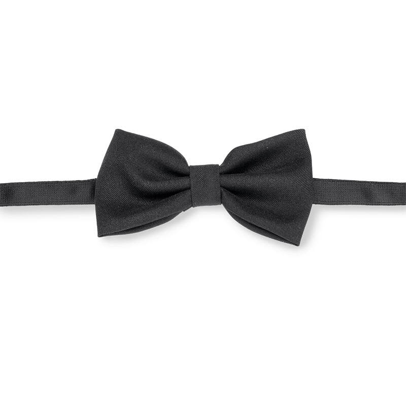 A black bow tie with a textured finish, featuring a central knot and adjustable strap. Brand logo is present. Papillon Bow Tie - Image 1