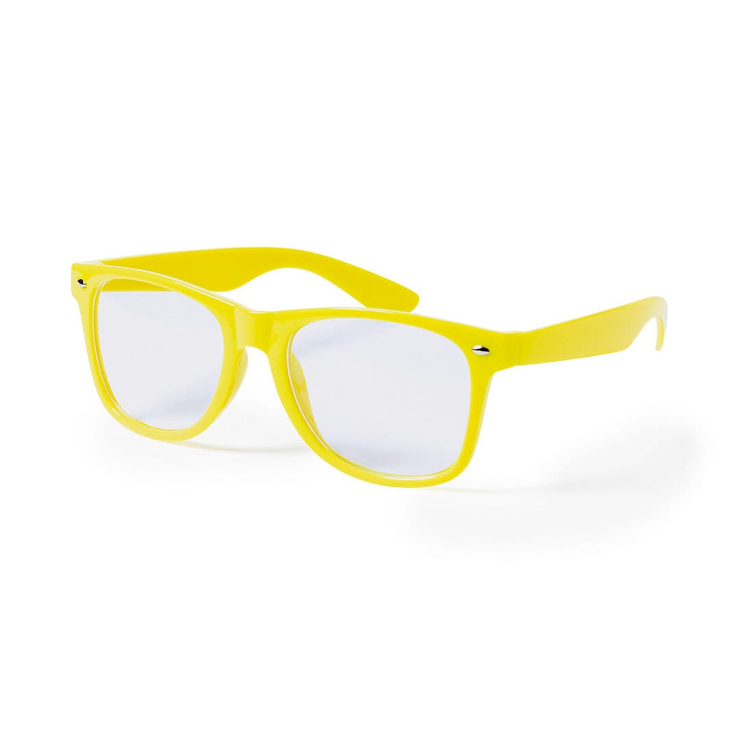 Bright yellow sunglasses with clear lenses and a logo on the temple. Ideal for leisure and outdoor activities. Kathol Glasses - Image 1