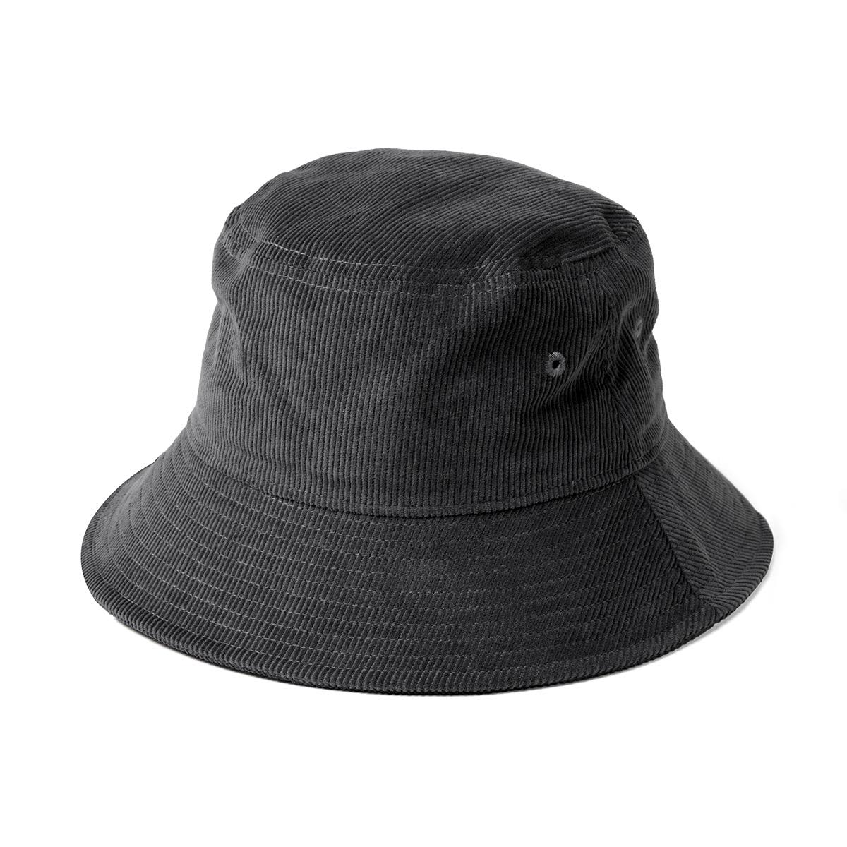 A grey cord bucket hat with a wide brim and an eyelet for ventilation, featuring a logo on the side. Leroy Cord Bucket Hat - Image 1