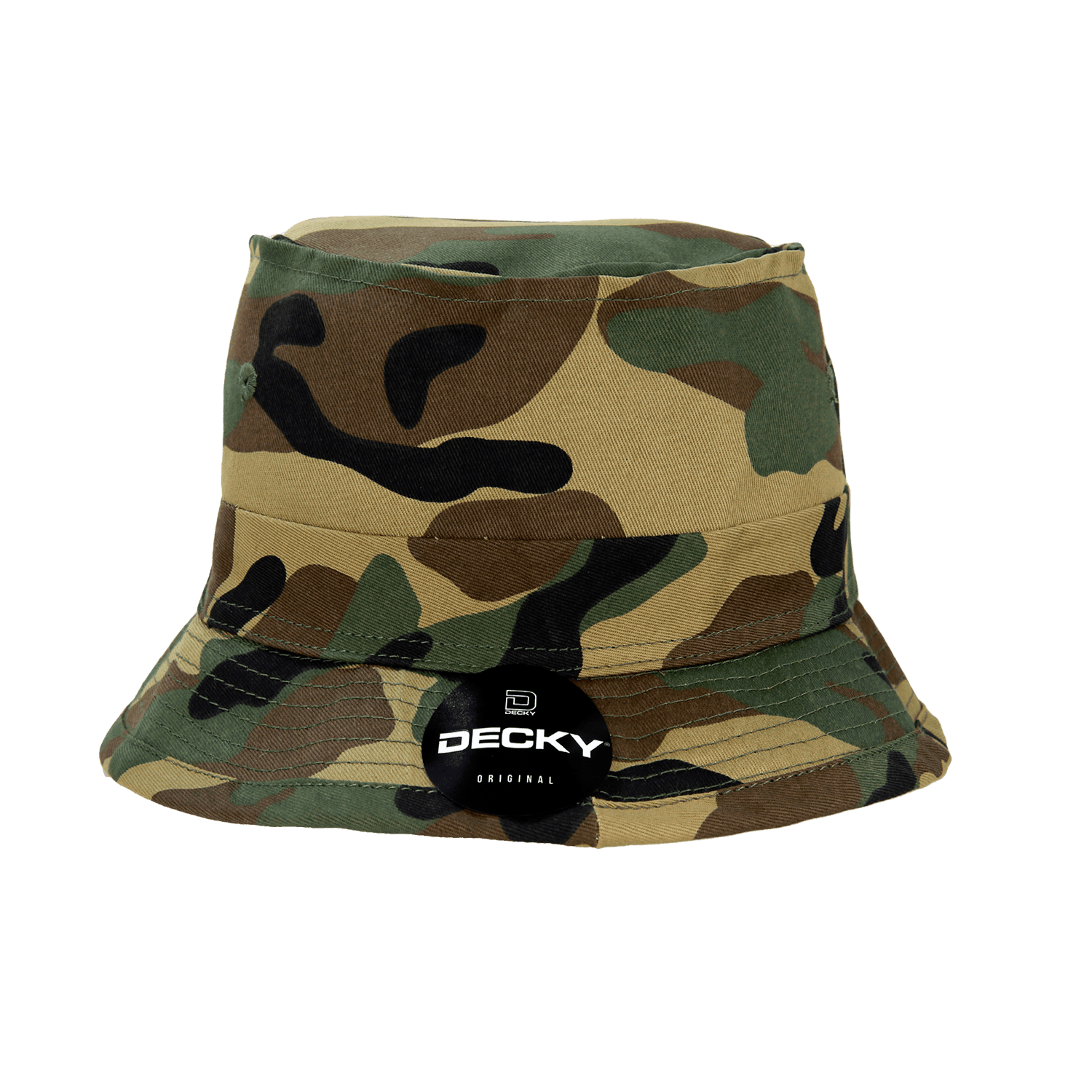 A camouflage structured fisherman's hat with a wide brim and a logo tag on the side. Structured Fisherman's Hat - Image 1