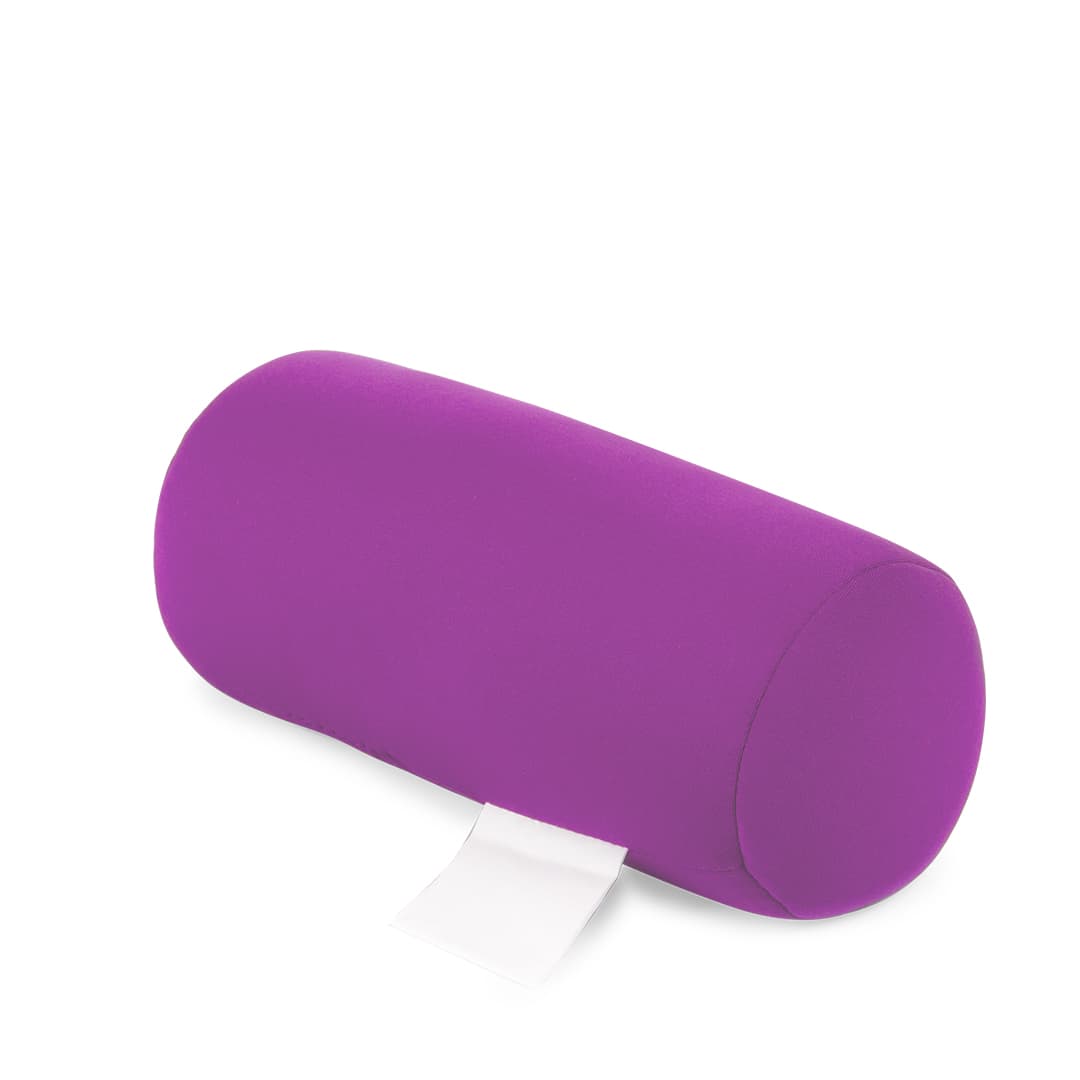 A purple bolster pillow with a smooth texture and a white label at one end. Sould Pillow - Image 1
