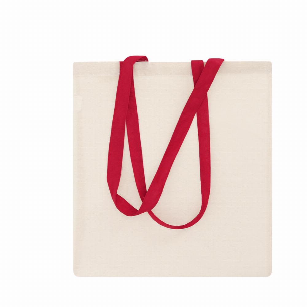 A tote bag in cream with red handles, featuring a simple and minimalistic design. Fuzox - Image 1