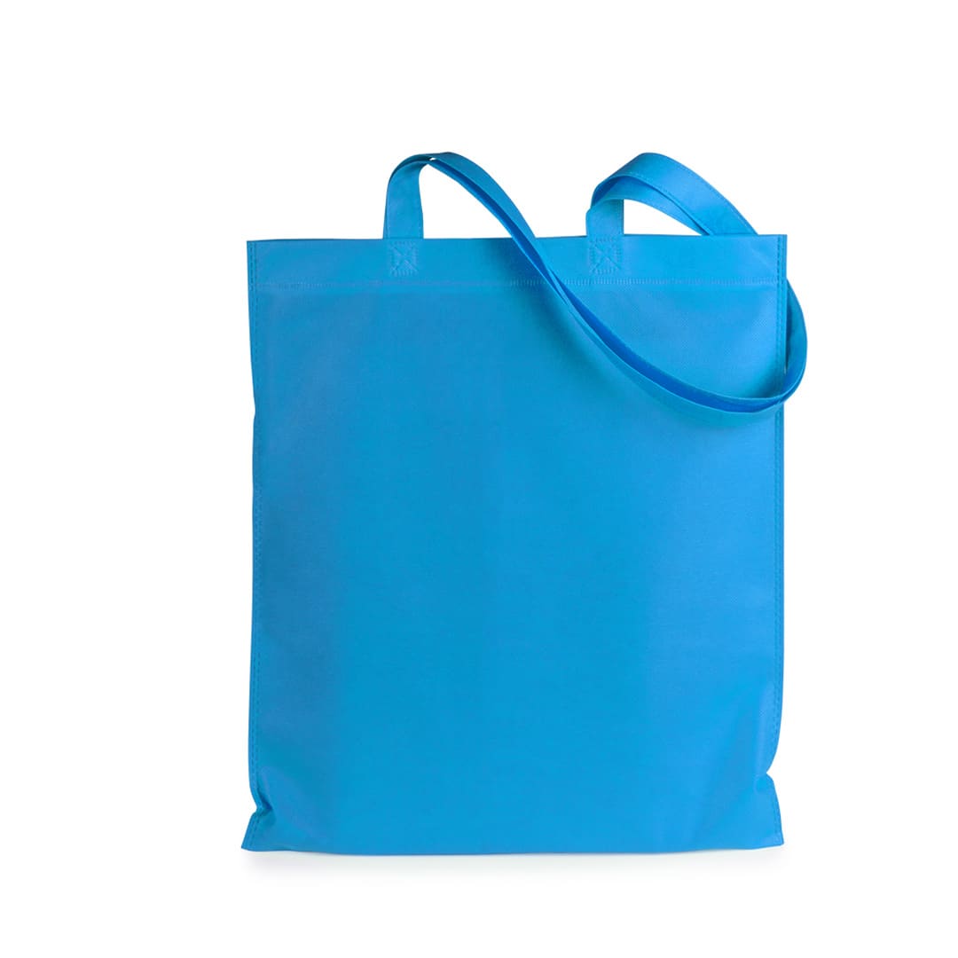 A bright blue reusable grocery bag with two handles and a flat design. It features a logo on the front. Jazzin Bag - Image 1
