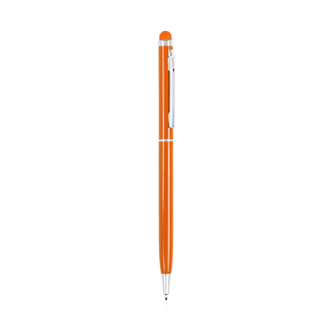 An orange stylus touch ball pen with a silver clip and accents. It features a rounded stylus tip. Byzar Stylus Touch Ball Pen - Image 1