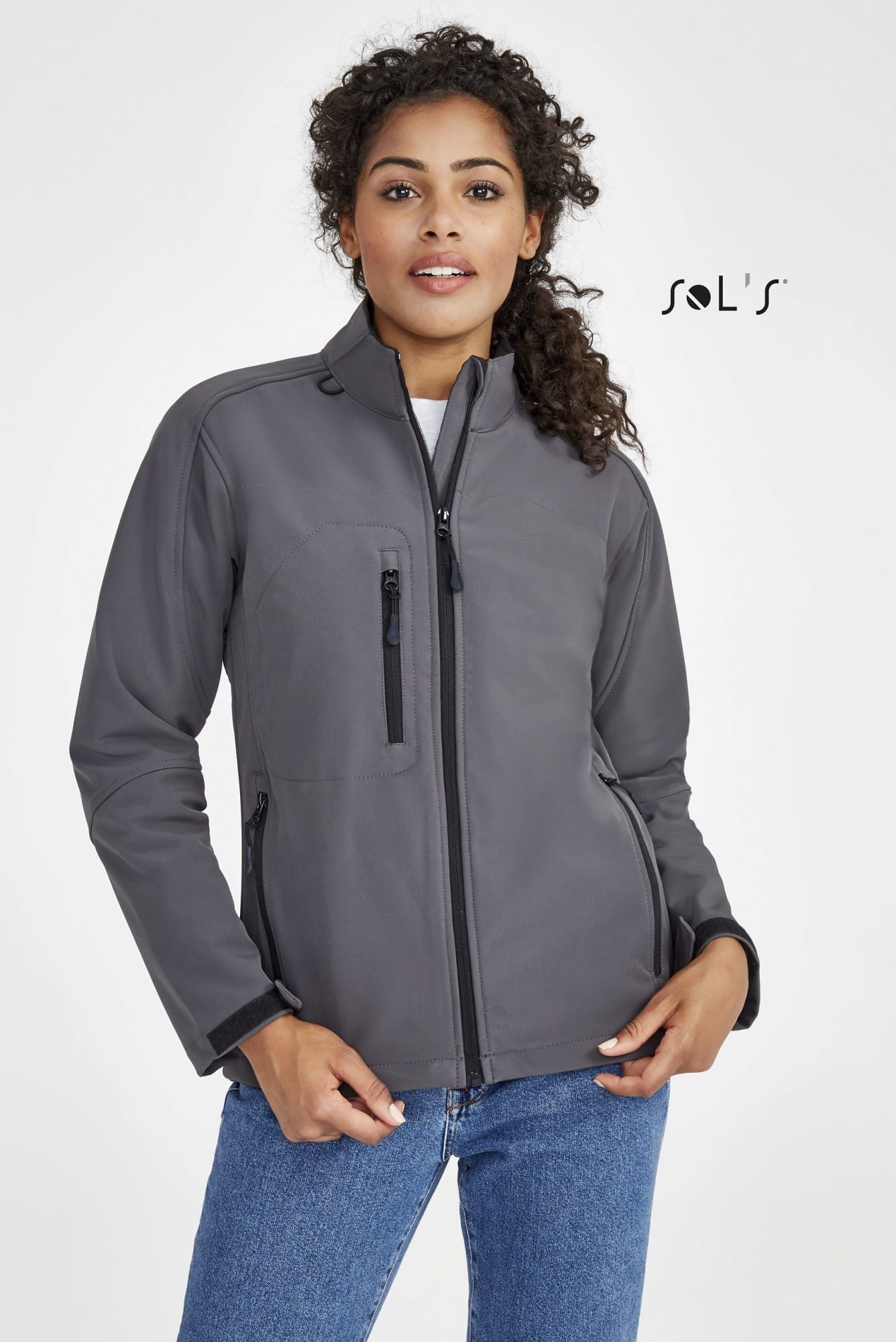 A women’s softshell jacket in grey with a zippered front and a branded logo. Jacket women 's softshell zippered 8000mmm water proof ROXY - Image 1