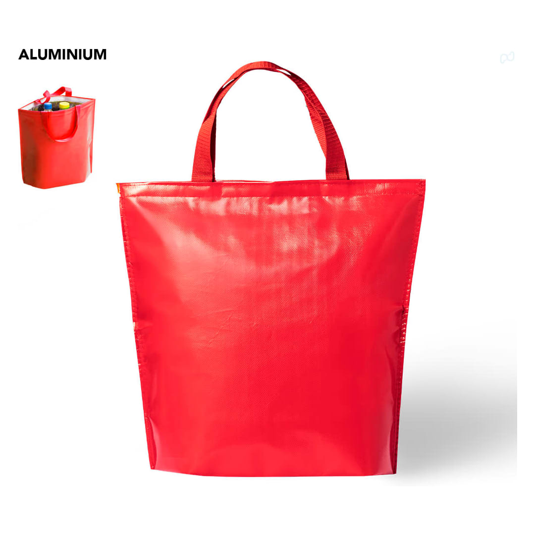 A red cooler bag with sturdy handles, featuring a logo on the front and a smooth exterior. Hobart Cool Bag - Image 1