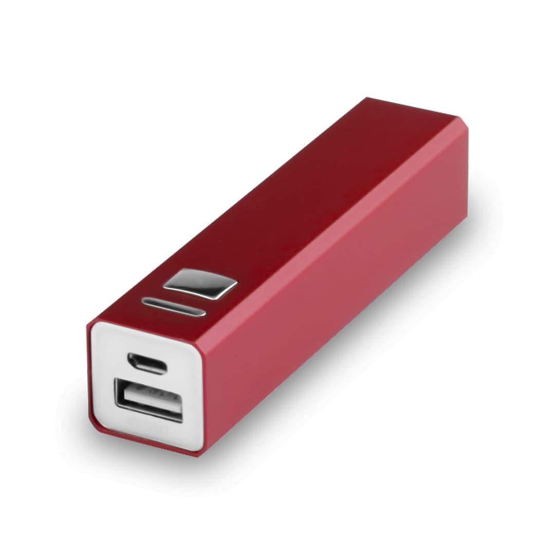A red power bank with a white trim and one USB and one USB-C port. It features a sleek, rectangular design. Thazer Power Bank - Image 1