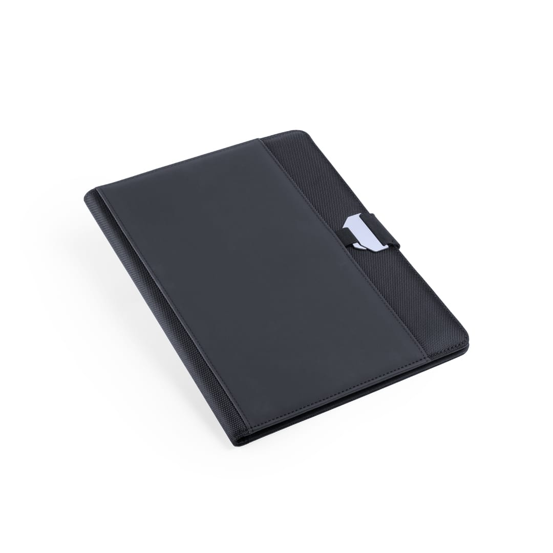 A black Bretux Folder with a textured finish and a silver logo on the front, suitable for office use. Bretux Folder - Image 1