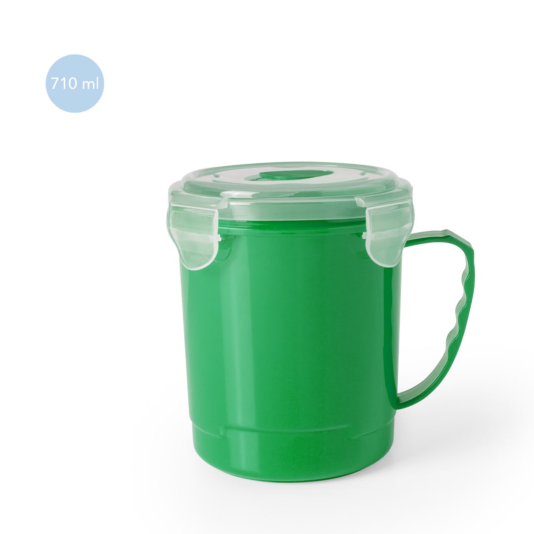 A green 710 ml jar with a transparent lid and a handle, featuring a branding logo. Gorex Jar - Image 1