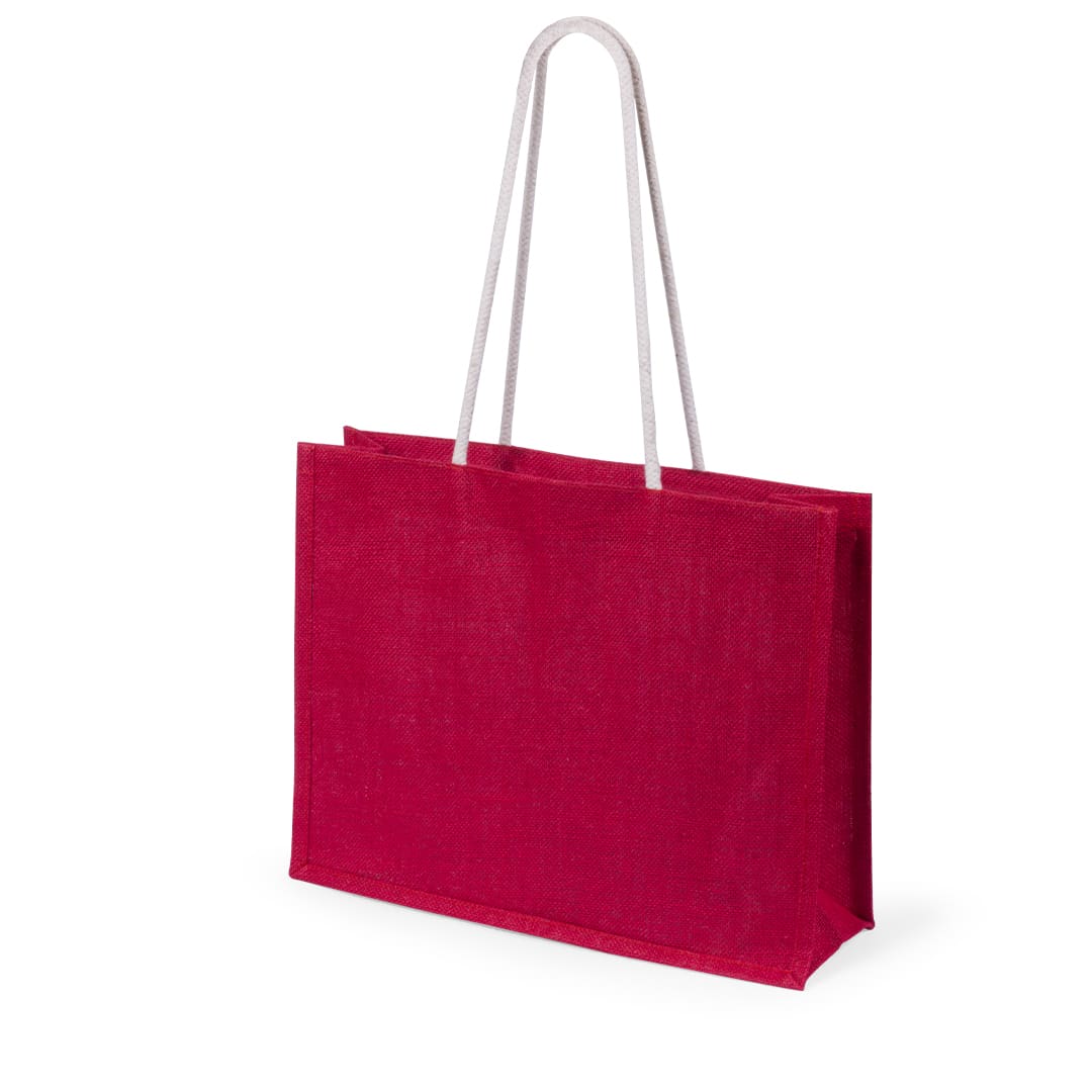 A red tote bag with white handles and a simple design. It has a branding logo on the side. Hintol Bag - Image 1