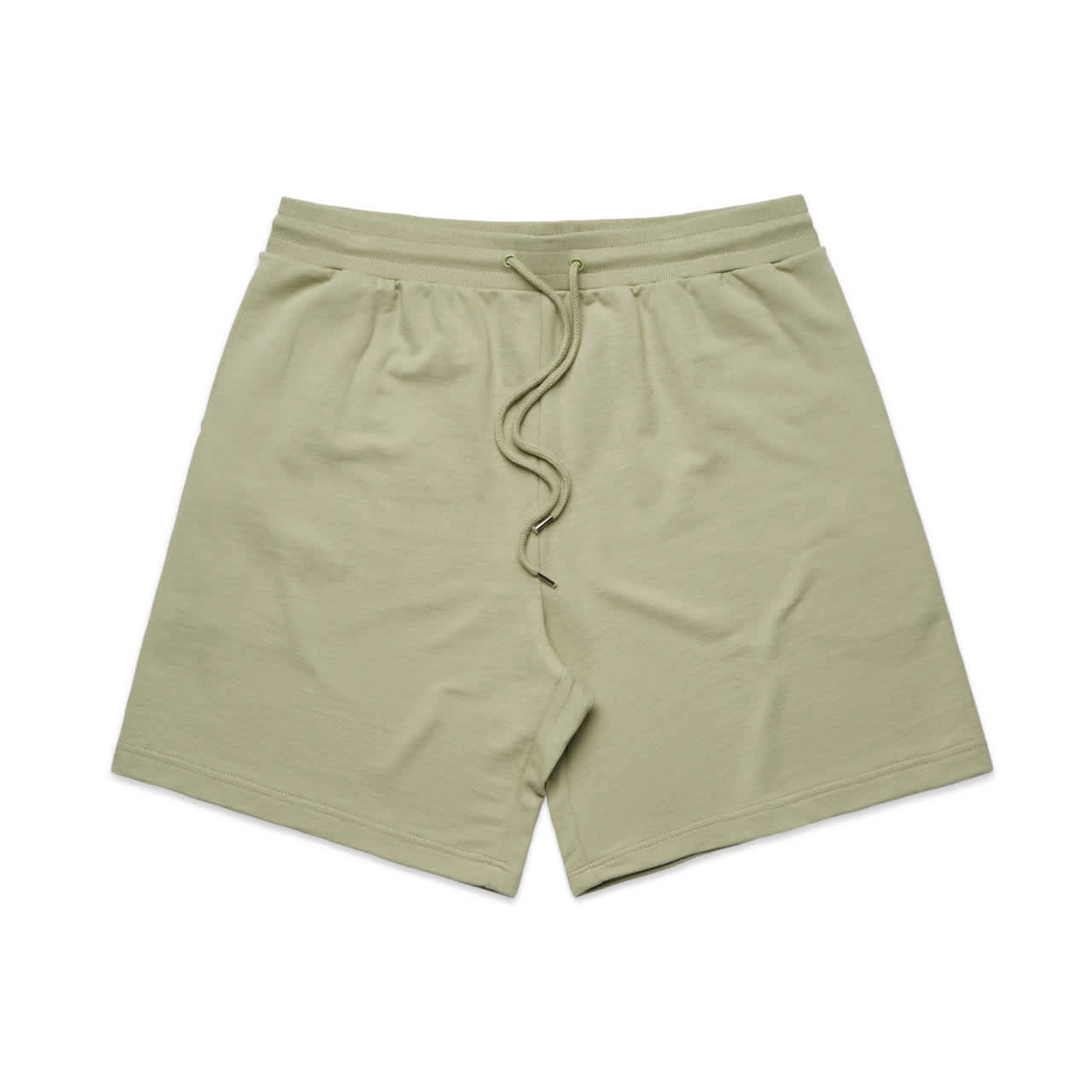 A pair of light green sports shorts featuring an elastic waistband and a drawstring. Includes a logo. Wo's Stadium Short - Image 1