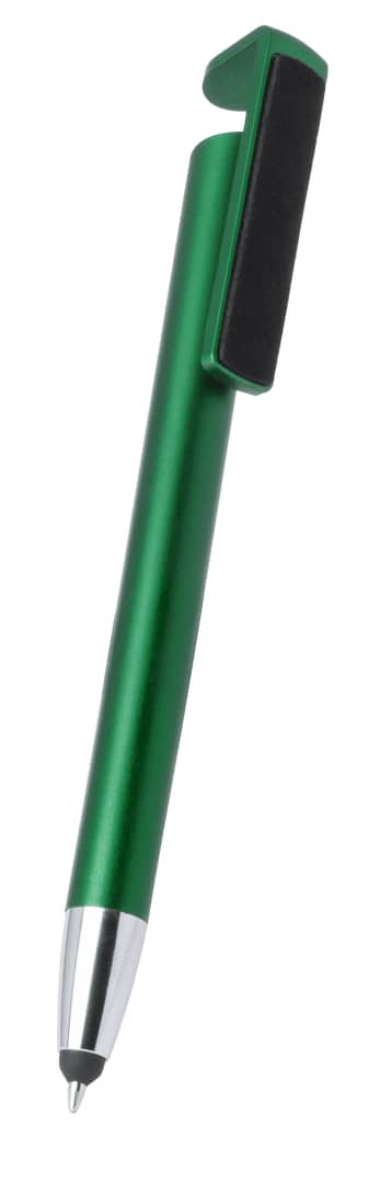 A green pen with a silver tip and clip, featuring a logo on the clip area. Finex Holder Pen - Image 1