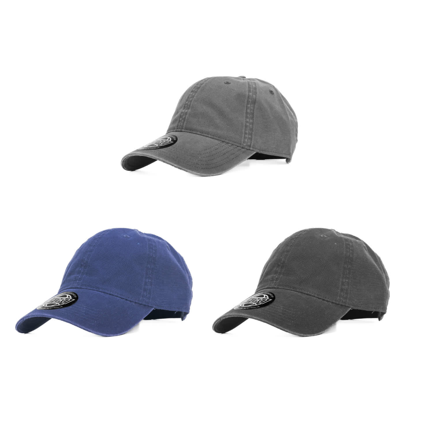 A grey and a navy cap with a black logo, featuring a classic baseball cap design. Ranger 6 Panel Cotton Twill Cap - Image 1