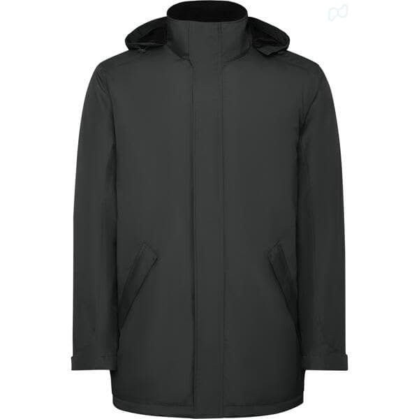 A black parka jacket featuring a hood and side pockets, designed for outdoor wear. America Parka (Youth) - Image 1