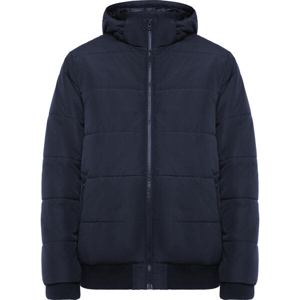 A water-repellent jacket in navy blue with a hood, featuring a zip closure and puffer design. It has a logo on it. Surgut Water-Repellent Jacket - Image 1