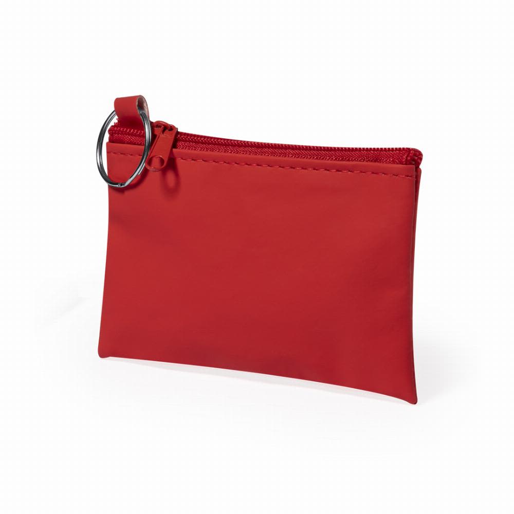 A small red pouch with a zipper, featuring a metal ring for attachment. Simple and smooth design. Dramix - Image 1