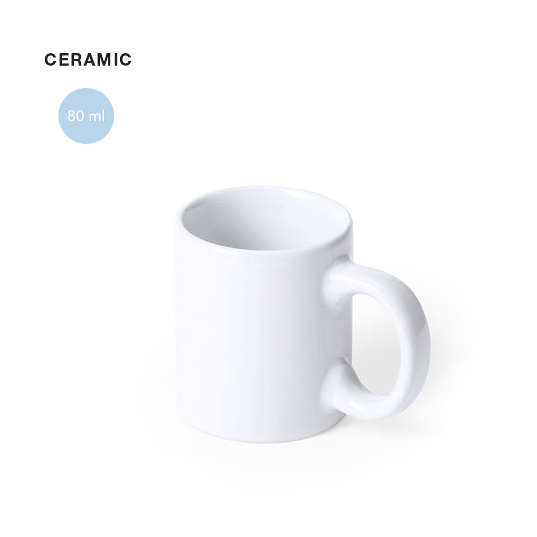 A ceramic coffee mug in white, featuring a classic design and a handle. Holds 80 ml of liquid. Lutin Mug - Image 1