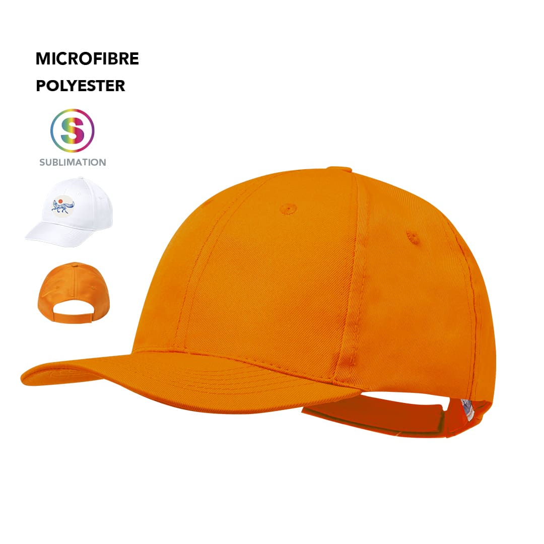 An orange cap made of microfibre polyester, featuring a logo and a plain white cap next to it. Blazok Cap - Image 1