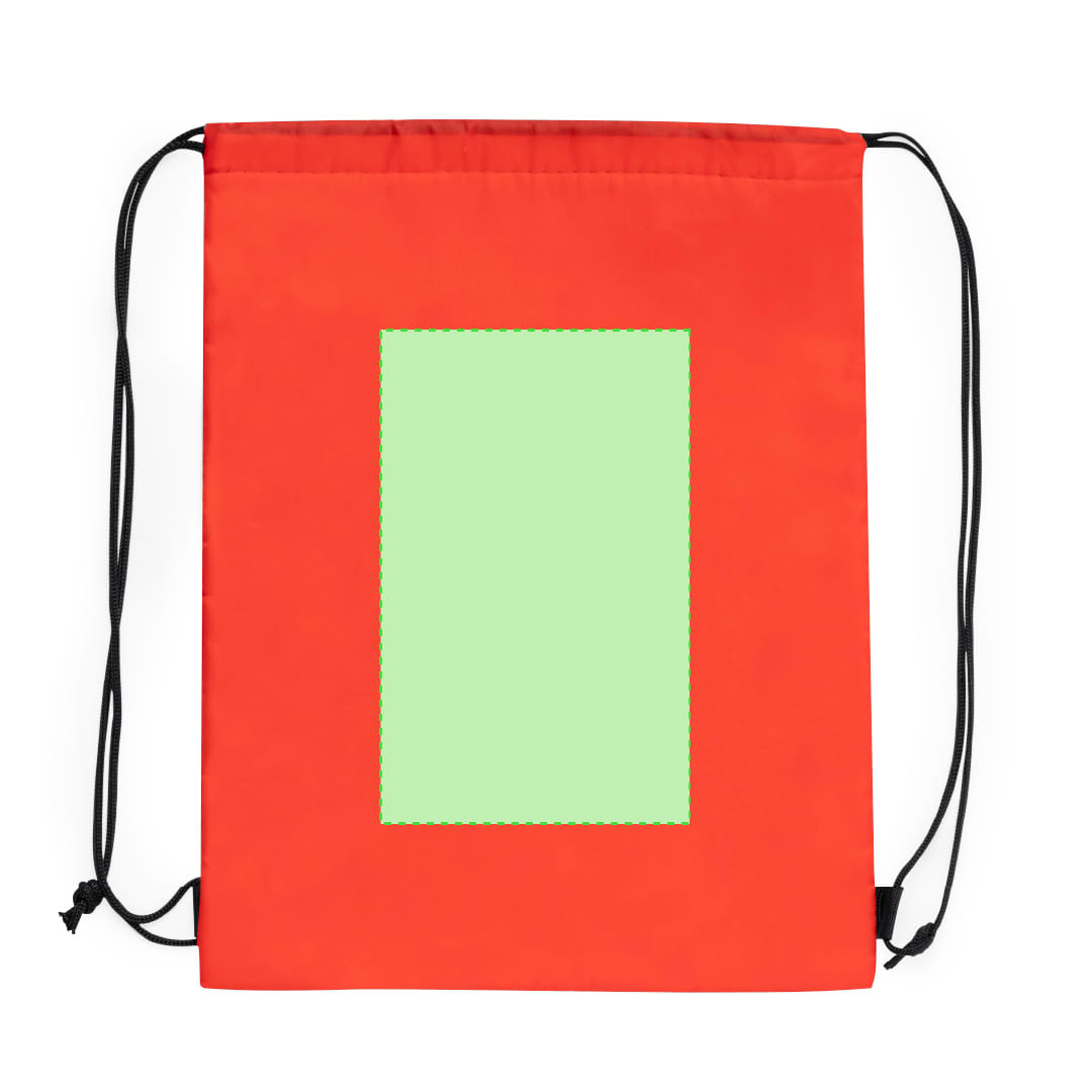 A bright red drawstring cooler bag featuring a central blank area, with black cord ties on either side. Nipex Drawstring Cool Bag - Image 1