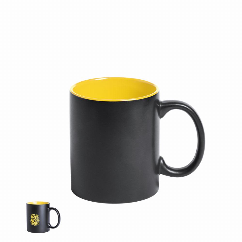 A drink bottle with a matte black exterior and a bright yellow interior, featuring a handle and branding. Bafy - Image 1