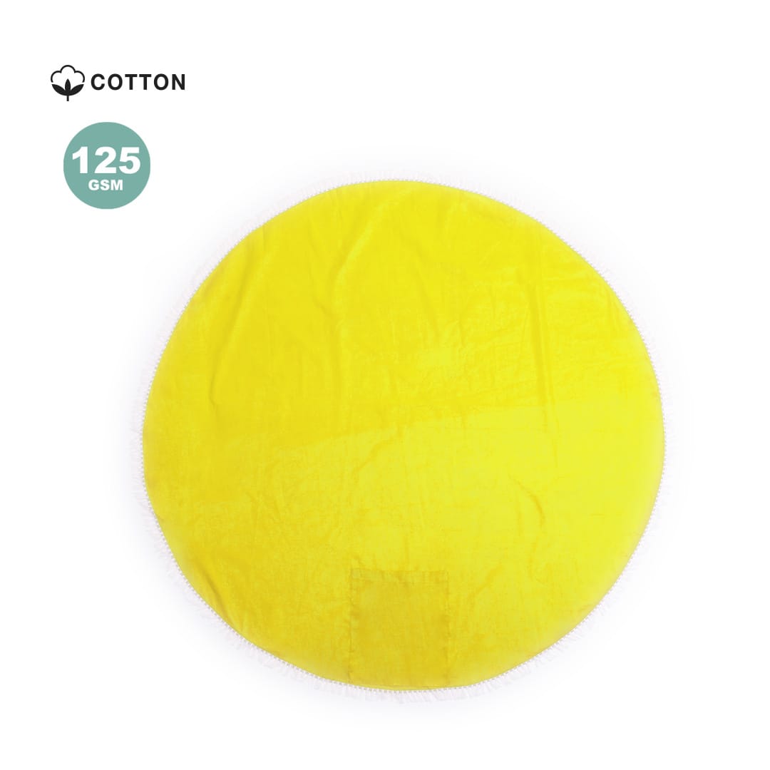 A round yellow beach mat made of cotton, featuring a soft texture and a subtle logo. Hansier Beach Mat - Image 1