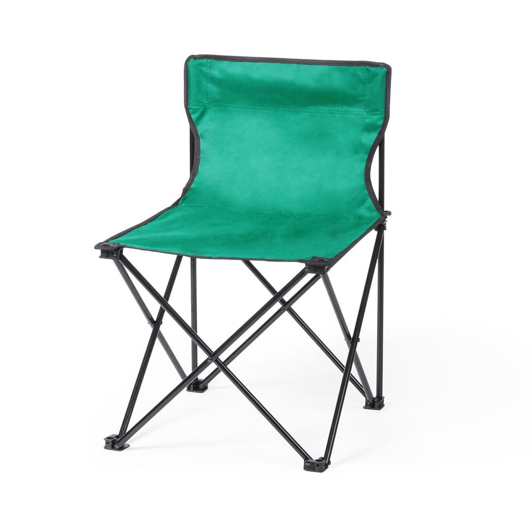 A green folding chair with a black frame, designed for leisure and outdoor use. Flentul Chair - Image 1