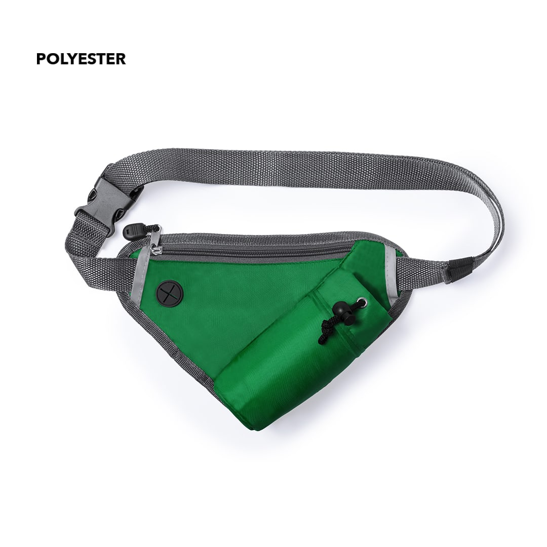 A green Tildak waistbag made from polyester, featuring a zippered pocket and an adjustable strap. Tildak Waistbag - Image 1