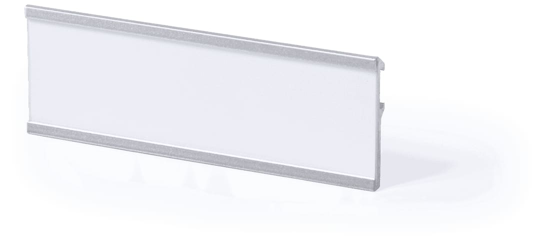 A name badge holder in silver, featuring a blank white insert for customisation. Venkal Id Badge - Image 1