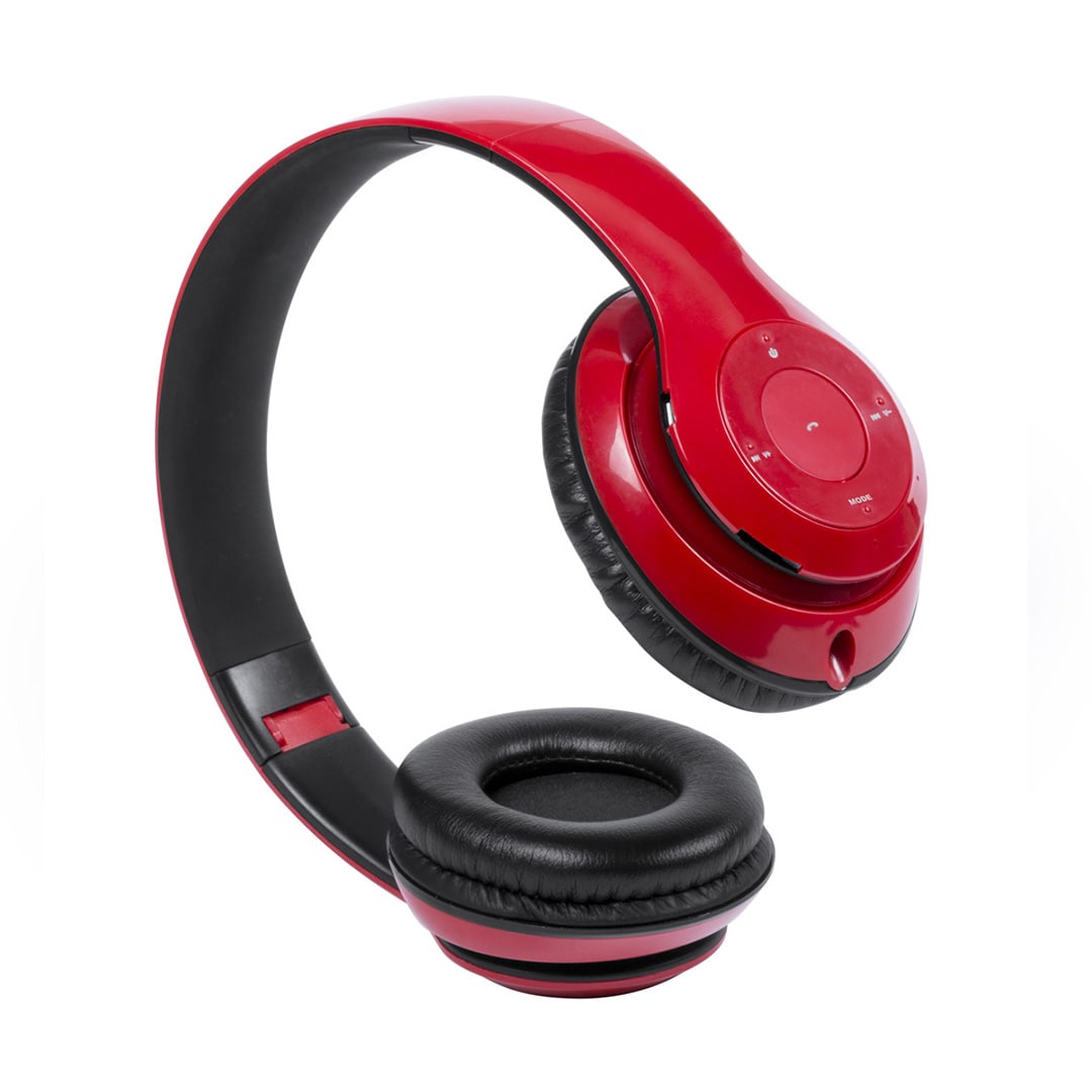 Red headphones with black ear cushions and a control panel on the ear cup, featuring a logo. Legolax Headphones - Image 1