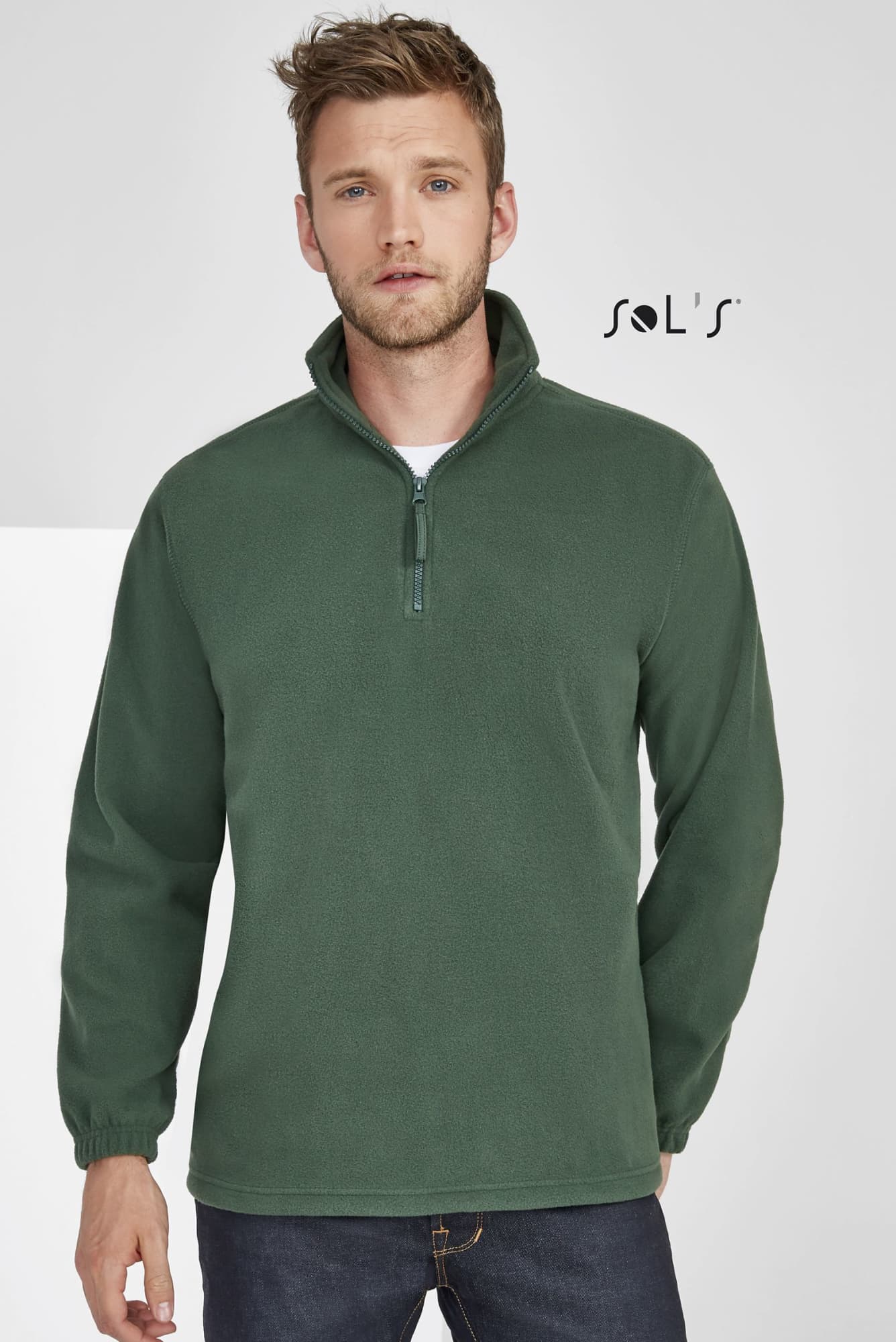 A men's green polar fleece top featuring a 1/4 zip and a branded logo. Polar fleece top Men's 1/4 zip ant pilling NESS - Image 1