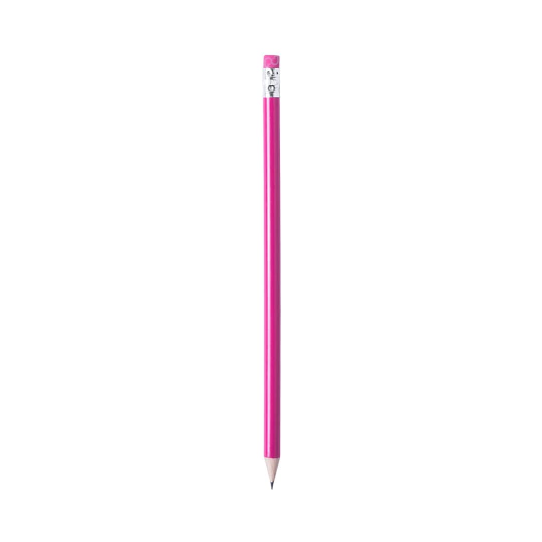 A pink grey-lead pencil with a white tip and a silver ferrule, featuring a logo at the top. Melart Pencil - Image 1